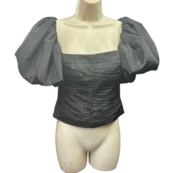 Rhode Puff Sleeve Ruched Top in Black NWT Size 4 - Picture 1 of 5